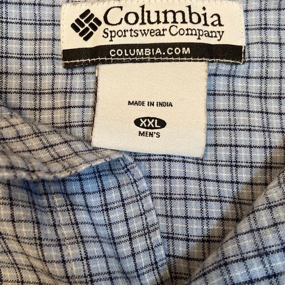 Columbia Blue Check Button Down Short Sleeve Shirt Men Size 2XL EUC - Picture 2 of 10
